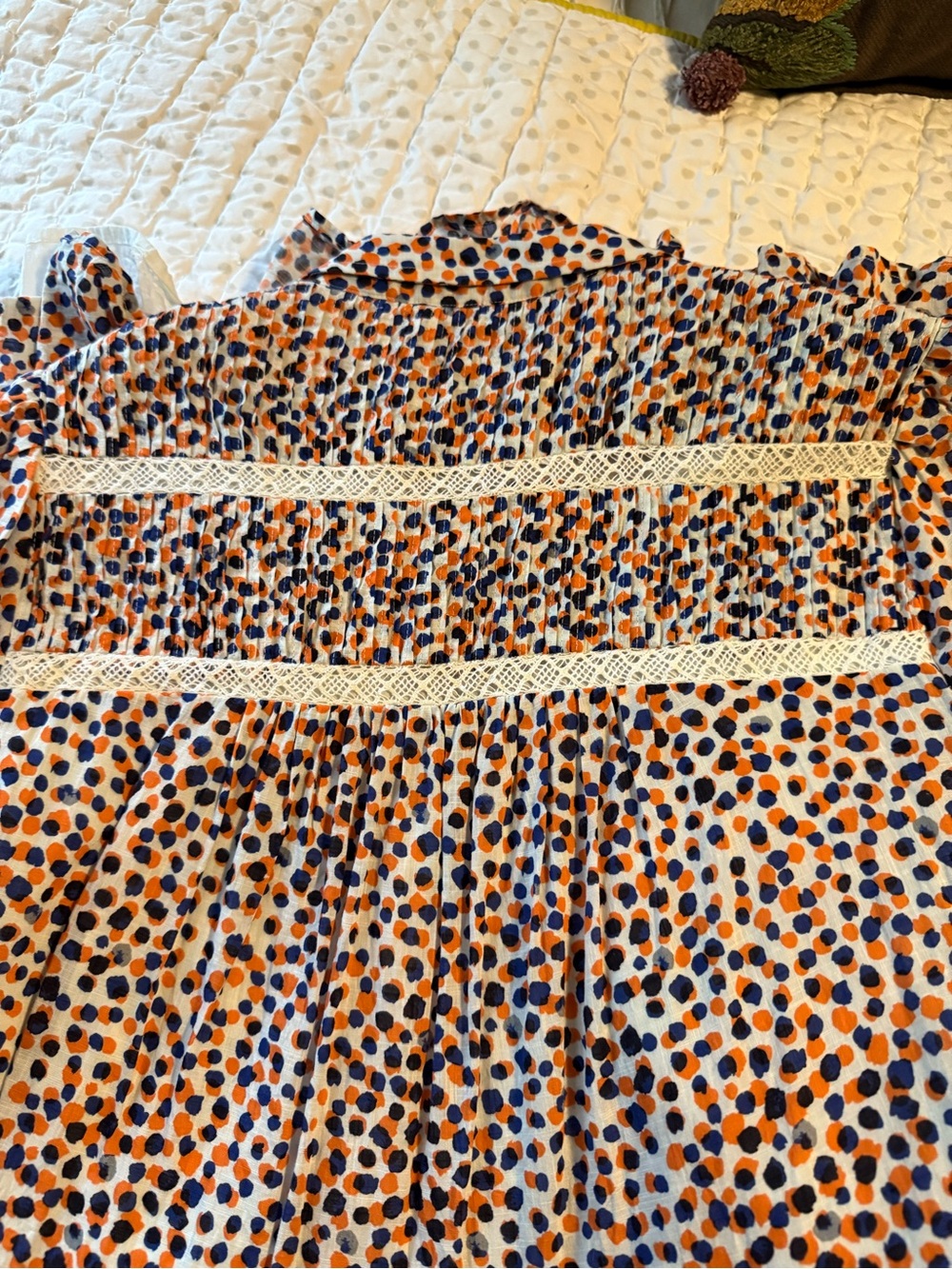 Anthropologie Short Sleeve Tiered Dot Print Dress - Blue & Orange - Picture 5 of 7
